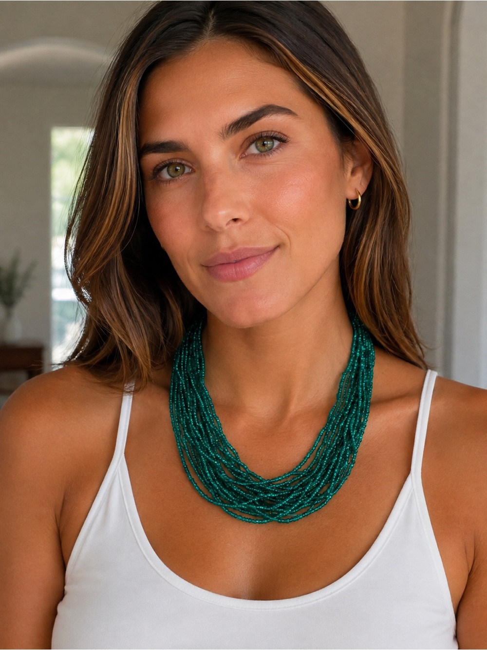 Multi-Strand Emerald Green Beaded Necklace - Women Jewelry
